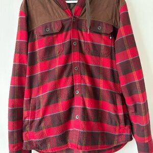 Marmot Jacket Mens XL Red Plaid Quilted Hooded Flannel Insulated Cabin Workwear